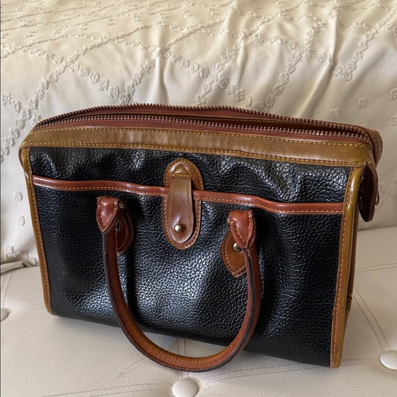 Dooney & Bourke Vintage All-Weather Black and Brown Leather Satchel Handbag - Picture 2 of 5